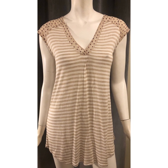 Anthropologie Tops - Little Yellow Button Stripe Cap Sleeve Top